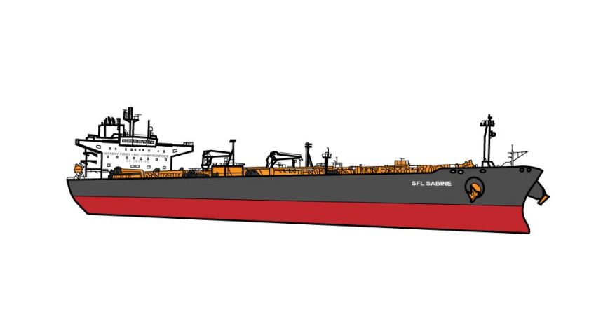 Technical line drawing of the Afromax tanker SFL Sabine by John D. Reinhart, created using the Three Point Line illustration method