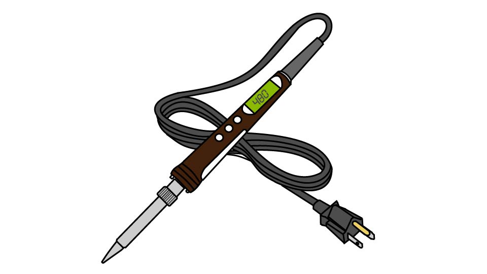 A technical line drawing of a soldering iron by John D Reinhart using the Three-point Line method.