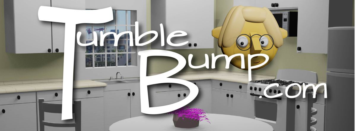 The TumbleBump logo and kitchen rendering by John D Reinhart