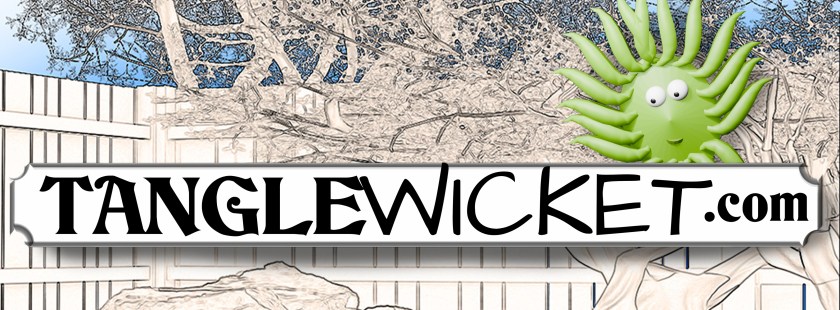 The words TangleWicket.com superimposed of the Tangle Wicket garden.
