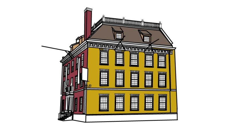 Technical line drawing of Fraunce's Tavern in NYC by John D. Reinhart, created using the Three Point Line illustration method